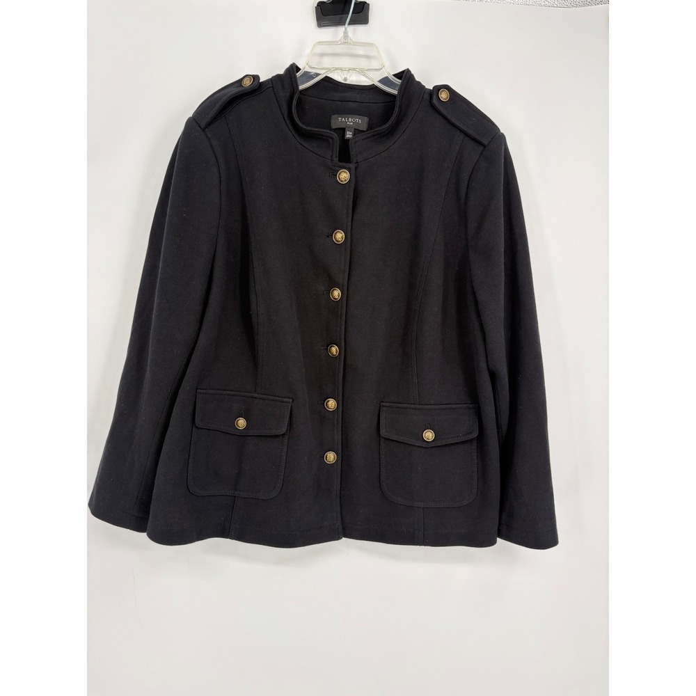 Talbots Jacket Women 22W Black Military Gold Crest Button Epaulette Plus Size